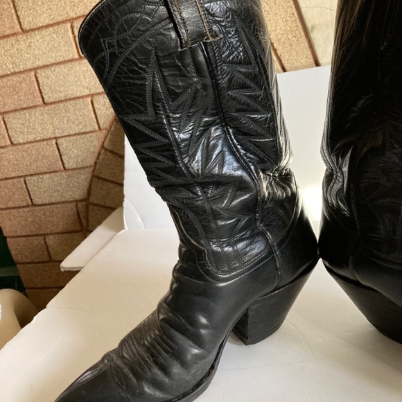 Black Leather Vintage Cowboy Boots Higher Heel Women’s Size 9 Made in Mexico - Picture 5 of 12